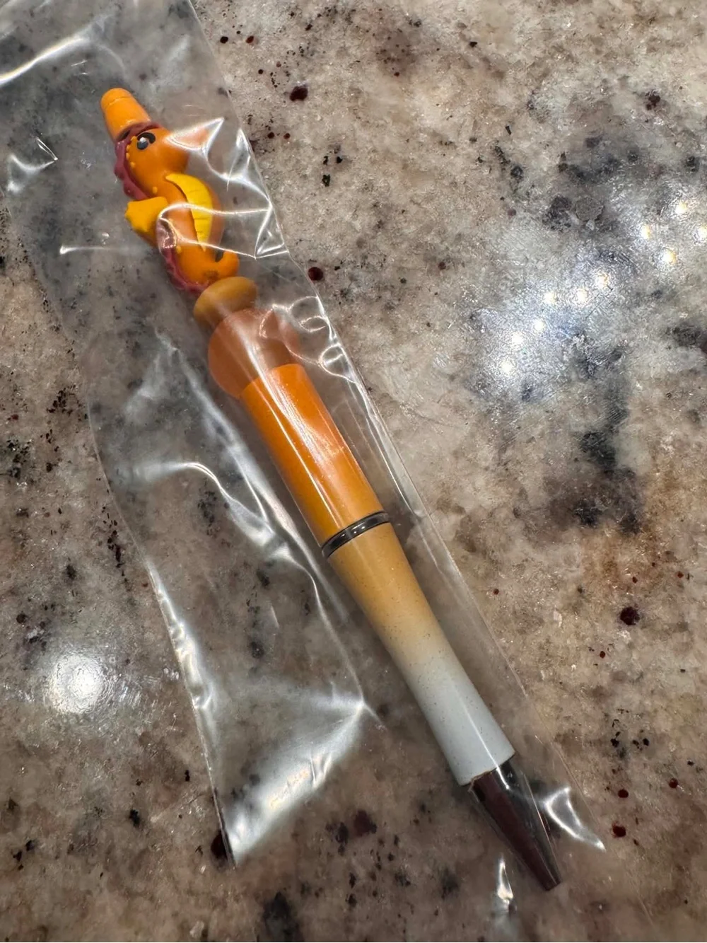 Hand Crafted Yellow Orange Seahorse Top Pen